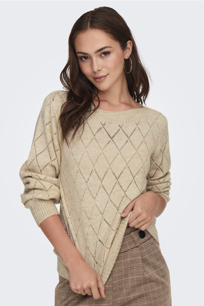 JDYLETTY L/S BOAT NECK PULLOVER KNT 15333591 OATMEAL/MELANGE