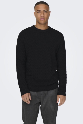 Only & Sons Trui ONSKALLE REG 12 STRUC CREW KNIT NOO 22026559 Black