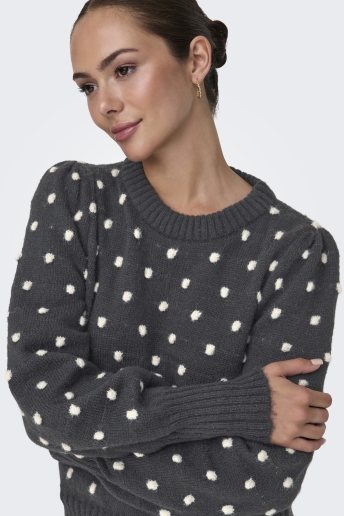 Jacqueline de Yong Trui JDYSIGRID LIFE L/S ON PUFF PULL KNT 15304813 Dark Grey Melan/W. CEMENT