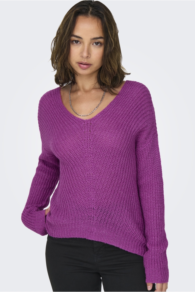 JDYNEW MEGAN L/S PULLOVER KNT NOOS 15208245 PURPLE ORCHID/W WHITE PL