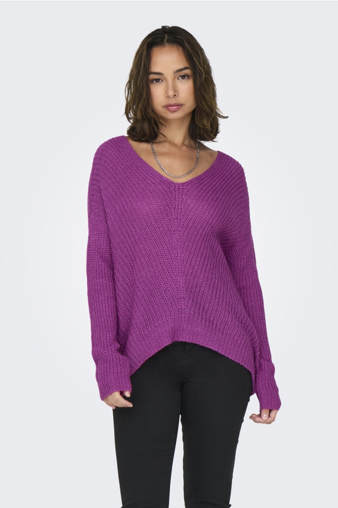 JDYNEW MEGAN L/S PULLOVER KNT NOOS 15208245 PURPLE ORCHID/W WHITE PL