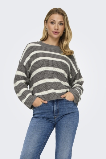 Jacqueline de Yong Trui JDYJUSTY L/S STRIPE PULLOVER KNT NO 15264902 DECEMBER SKY/EGGNOG