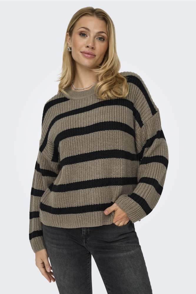 JDYJUSTY L/S STRIPE PULLOVER KNT NO 15264902 WALNUT/BLACK