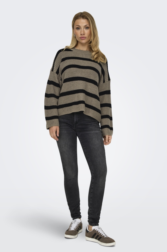 JDYJUSTY L/S STRIPE PULLOVER KNT NO 15264902 WALNUT/BLACK