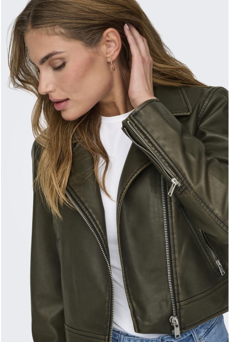 Only onlria washed faux leather biker ot