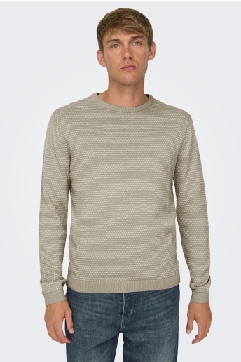 Only & Sons Trui ONSTAPA REG 12 STRUC LS CREW KNIT N 22027602 SILVER LINING/OATMEAL MELANGE