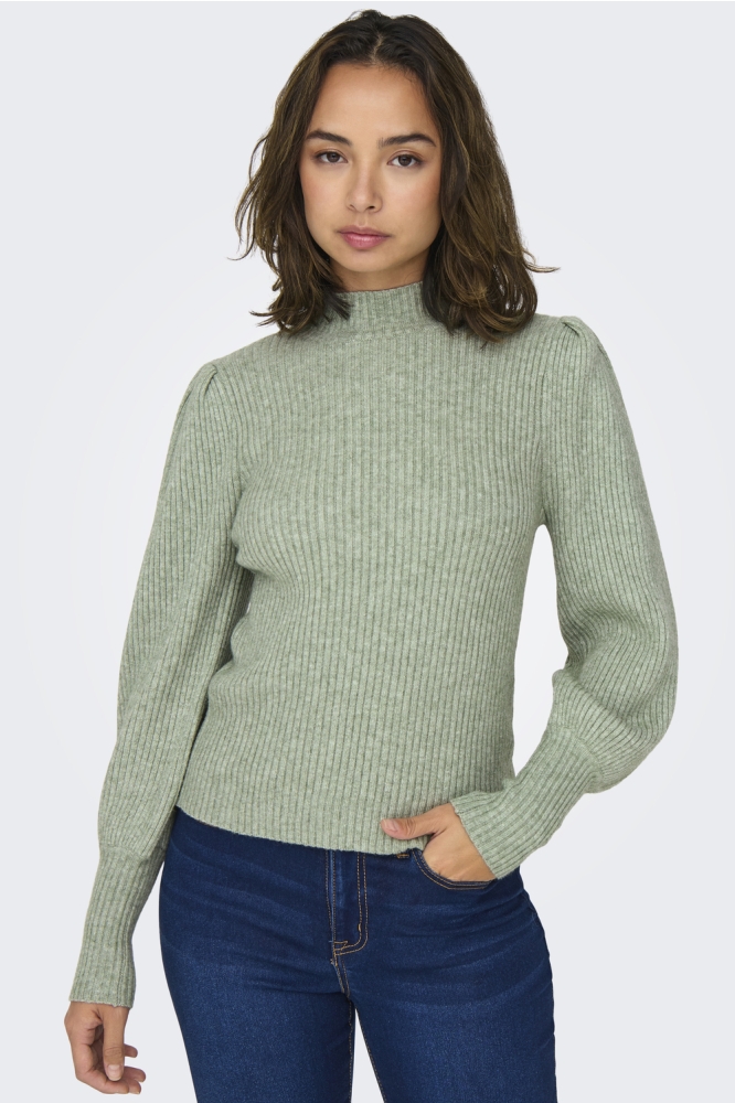 ONLKATIA L/S HIGHNECK PULLOVER KNT 15232494 Basil/W. MELANGE