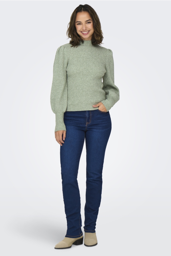 ONLKATIA L/S HIGHNECK PULLOVER KNT 15232494 Basil/W. MELANGE