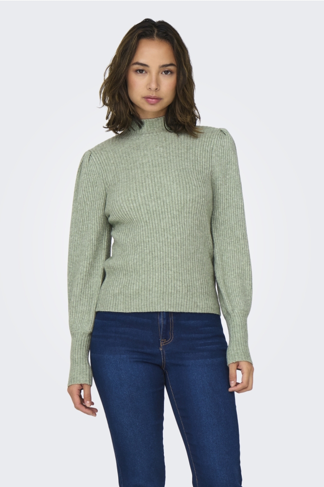 ONLKATIA L/S HIGHNECK PULLOVER KNT 15232494 Basil/W. MELANGE