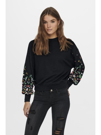 Only Trui ONLBROOKE L/S O-NECK FLOWER SWT NOO 15216364 BLACK/SLEEVE FLO