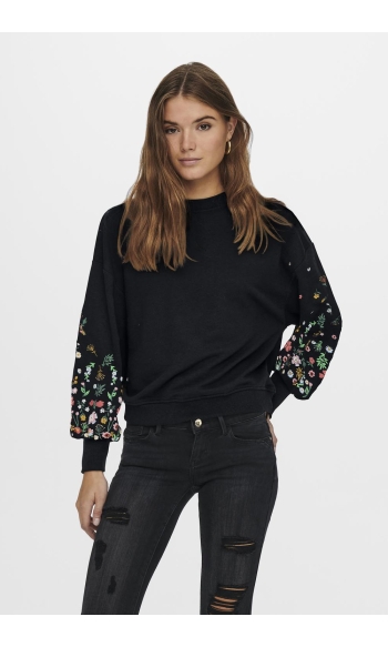 ONLBROOKE L/S O-NECK FLOWER SWT NOO 15216364 BLACK/SLEEVE FLO