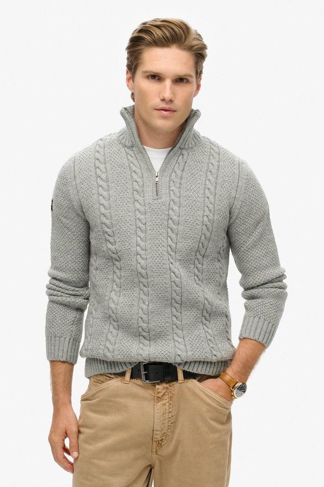 JACOB CABLE KNIT HALF ZIP M6110639A MID GREY