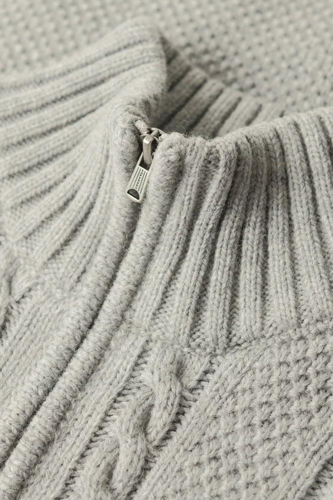 JACOB CABLE KNIT HALF ZIP M6110639A MID GREY