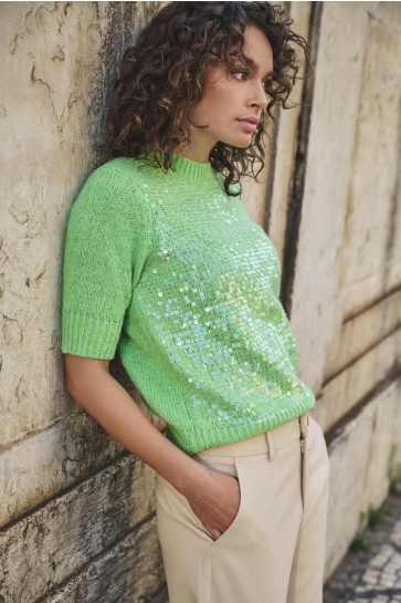 EsQualo Trui SWEATER SHORT SLEEVE SEQUINS SP25 02021 300 green