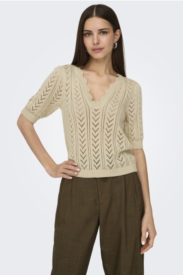 Jacqueline de Yong Trui JDYTIKKA 2/4 STRUCTURE PULLOVER KNT 15287445 SANDSHELL