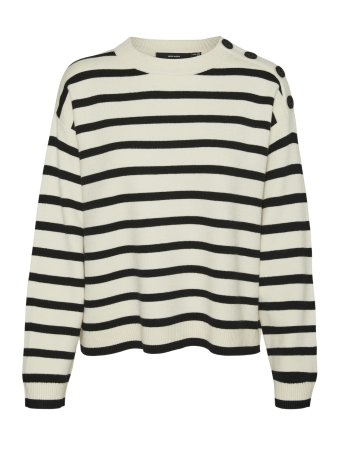 Vero Moda Trui VMSABA LS O-NECK BUTTON PULLOVER GA 10310474 BIRCH/BLACK