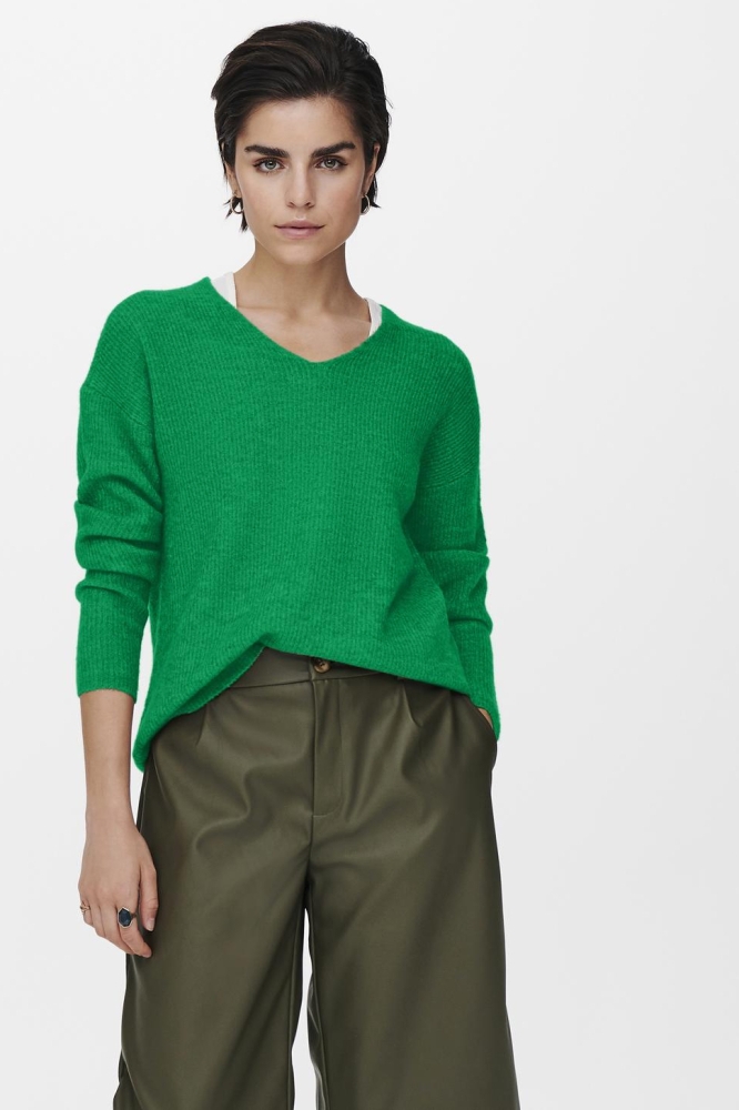 ONLCAMILLA V-NECK L/S PULLOVER KNT 15204588 GREEN BEE