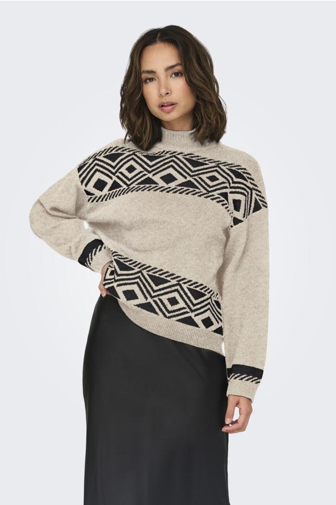 ONLVICTORIA L/S PULLOVER KNT NOOS 15321179 PUMICE STONE/BLACK JACQ