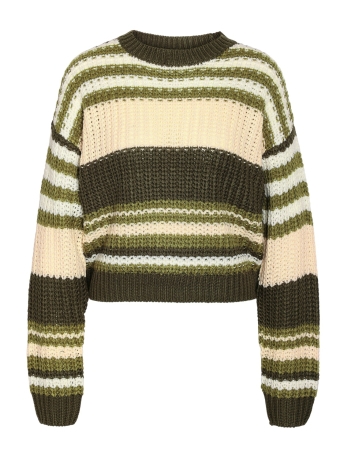 Noisy may Trui NMCHARLIE L/S O-NECK STRIPE KNIT 27020786 KALAMATE/GREEN MOSS