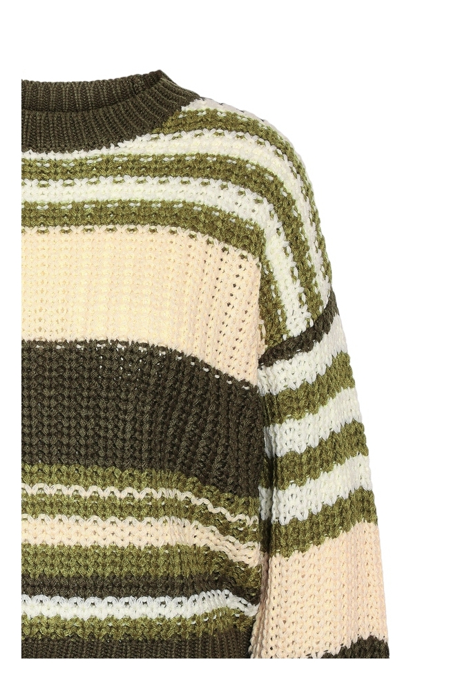 NMCHARLIE L/S O-NECK STRIPE KNIT 27020786 KALAMATE/GREEN MOSS