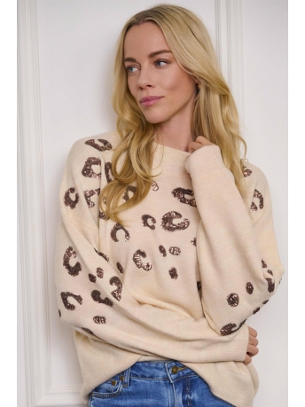 EsQualo Trui SWEATER ANIMAL SEQUINS F24 27500 BEIGE