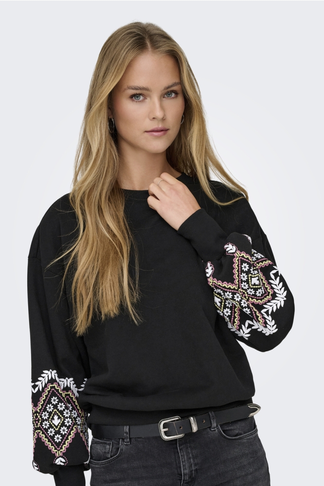 ONLBROOKE L/S O-NECK PRINT SWT 15343795 Black/Ethnic