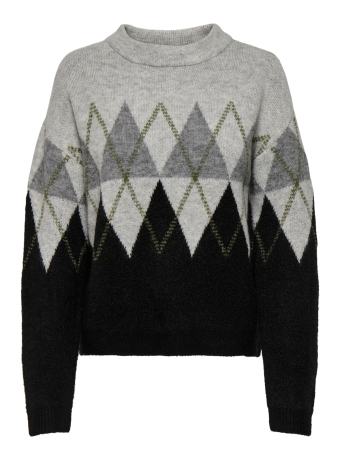 Jacqueline de Yong Trui JDYARIA L/S O-NECK ARGYLE PULLOVER 15330588 LIGHT GREY/MELIE