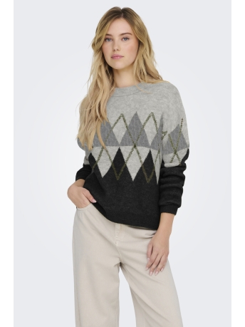 Jacqueline de Yong Trui JDYARIA L/S O-NECK ARGYLE PULLOVER 15330588 LIGHT GREY/MELIE