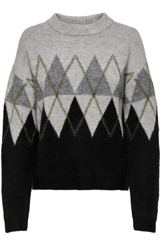 JDYARIA L/S O-NECK ARGYLE PULLOVER 15330588 LIGHT GREY/MELIE