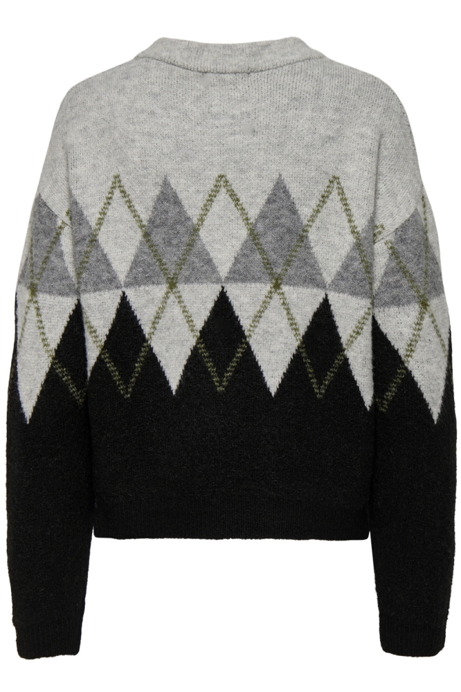 JDYARIA L/S O-NECK ARGYLE PULLOVER 15330588 LIGHT GREY/MELIE