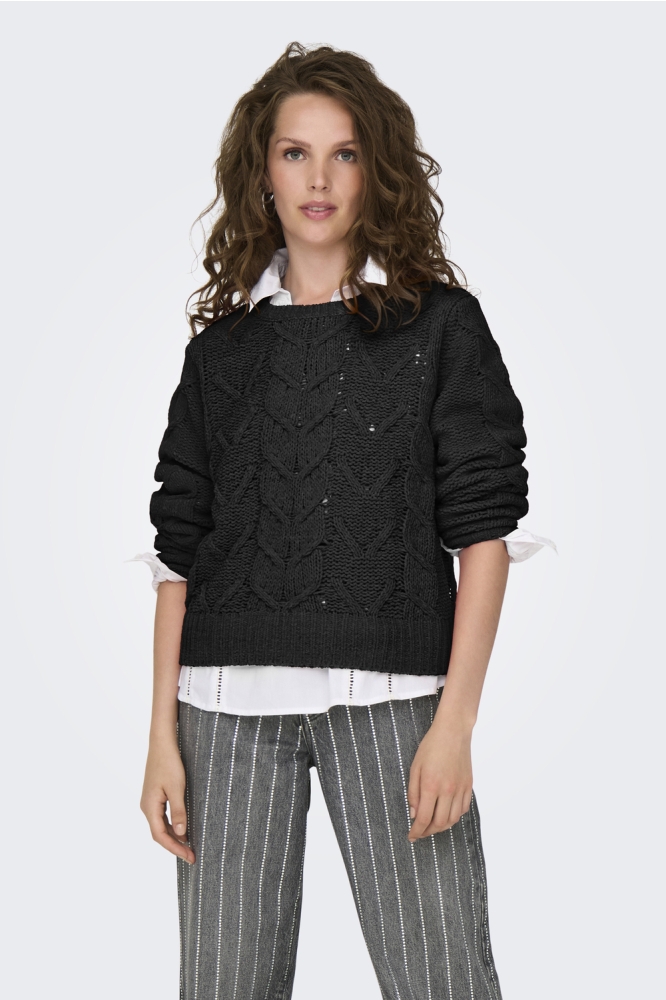 JDYJOSIA FAY L/S CABLE PULLOVER KNT 15330720 BLACK