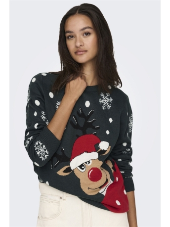 Jacqueline de Yong Trui JDYLUCIA L/S X-MAS JACQUARD PULLOVE 15238375 GREEN GABLES/REINDEER