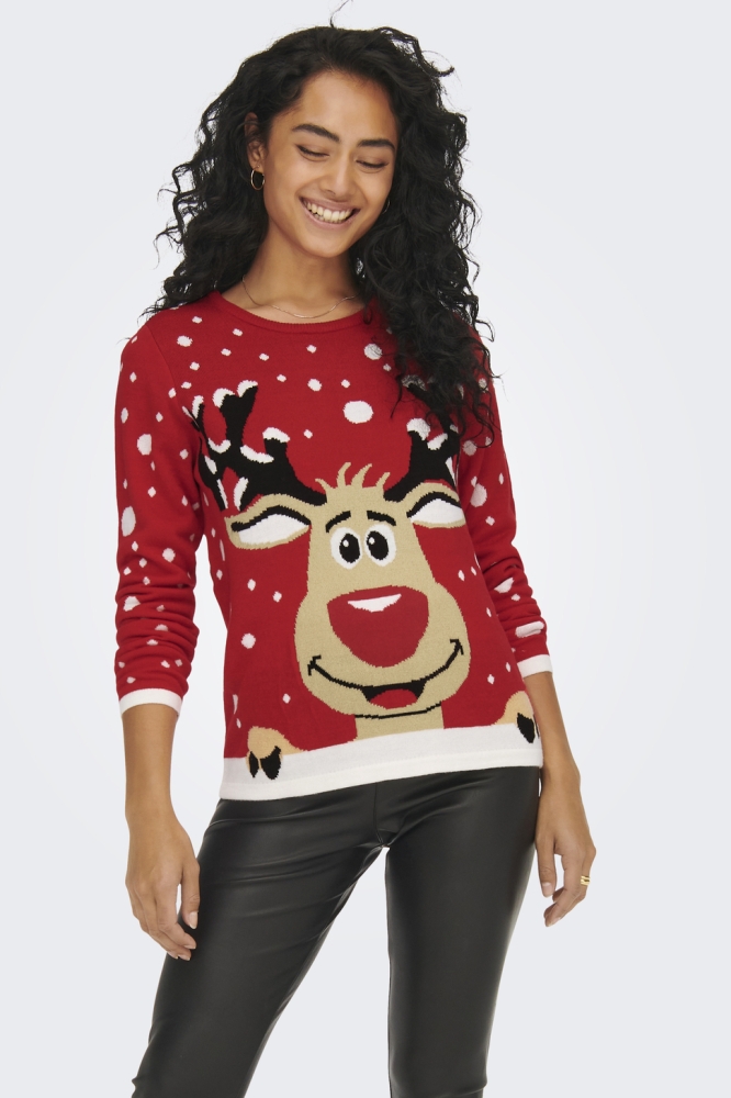 JDYLUCIA L/S X-MAS JACQUARD PULLOVE 15238375 TRUE RED/REINDEER