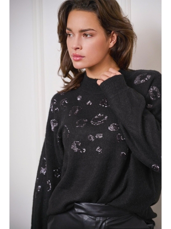 EsQualo Trui SWEATER ANIMAL SEQUINS F24 27500 000 black