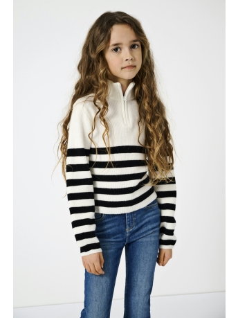 Kids Only Trui KOGFRANCA HALF ZIP L/S STRIPE KNT N 15326347 Cloud Dancer