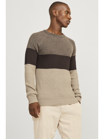 Jack & Jones Trui JJPANNEL KNIT CREW NECK AW24 12258471 CROCKERY/BLOCKING