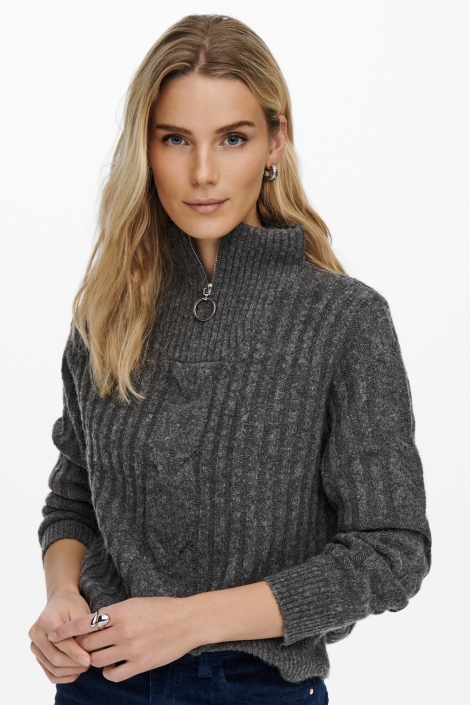 Jacqueline de Yong jdyandrea l/s zip cable pullove knt