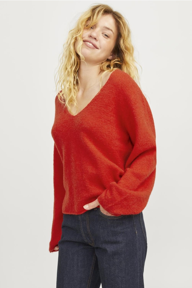 JXEVI V-NECK KNIT SN 12261549 FIERY RED