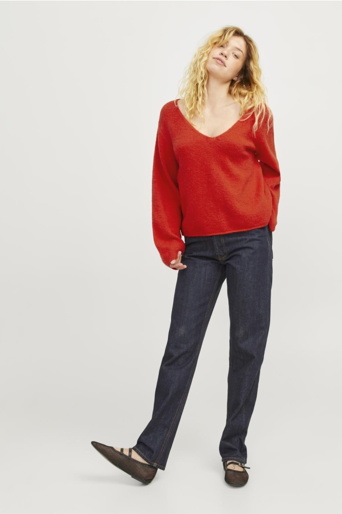 JXEVI V-NECK KNIT SN 12261549 FIERY RED