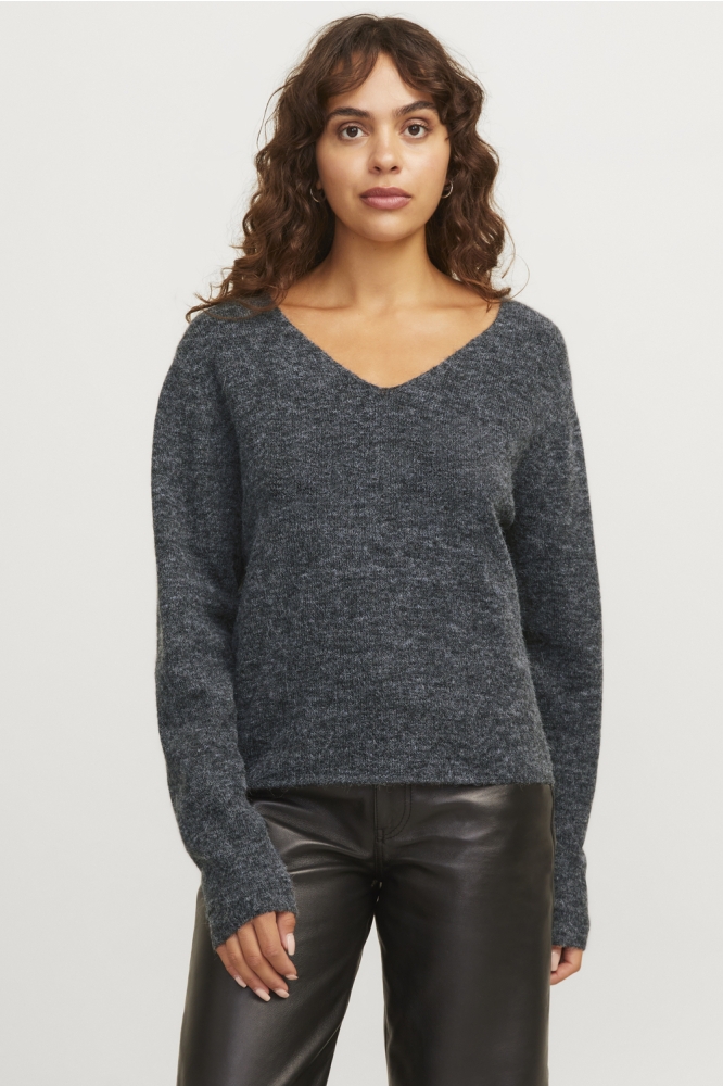 JXEVI V-NECK KNIT SN 12261549 DARK GREY MELANGE