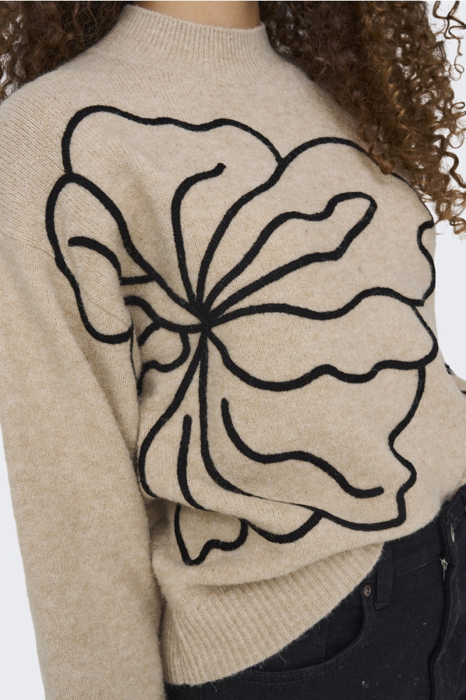 JDYJELLA L/S FLOWER PULLOVER KNT 15344518 CEMENT/MELANGE