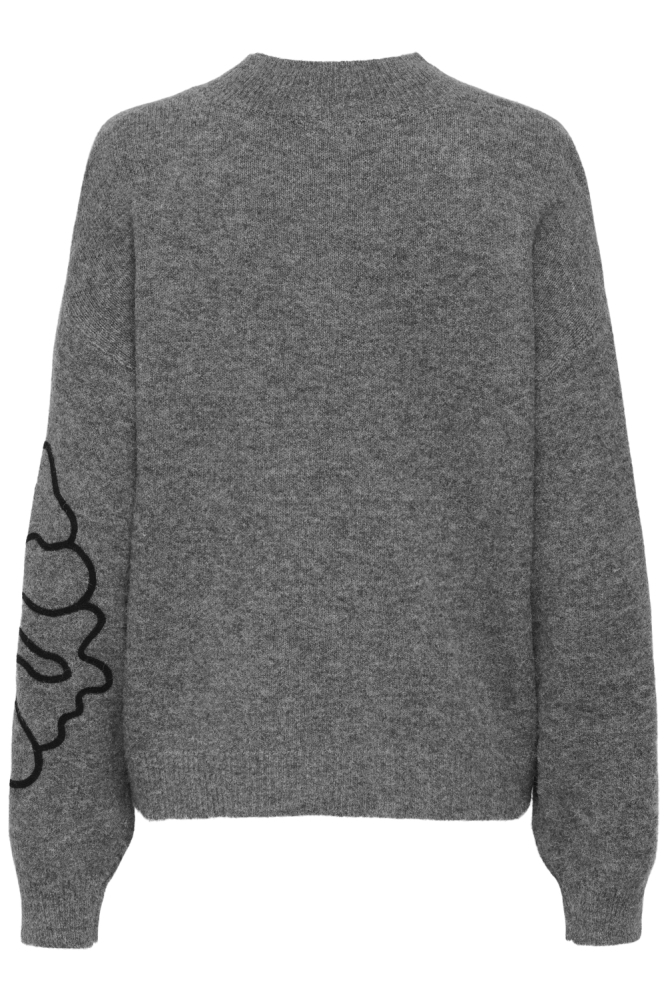 JDYJELLA L/S FLOWER PULLOVER KNT 15344518 DARK GREY MELANGE