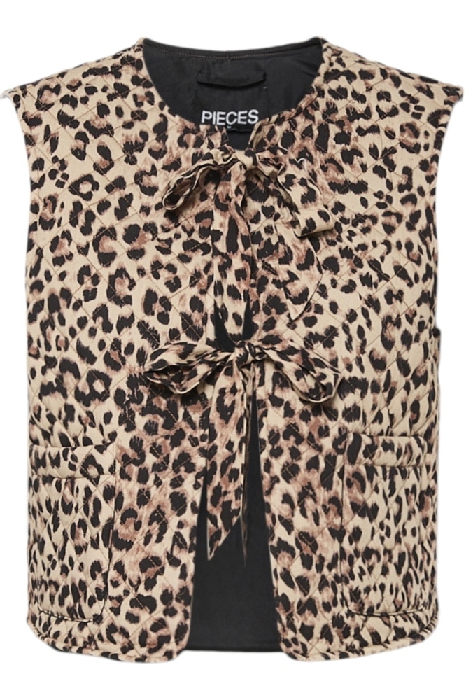 PCSARIA SHORT VEST 17156069 TANNIN/LEOPARD