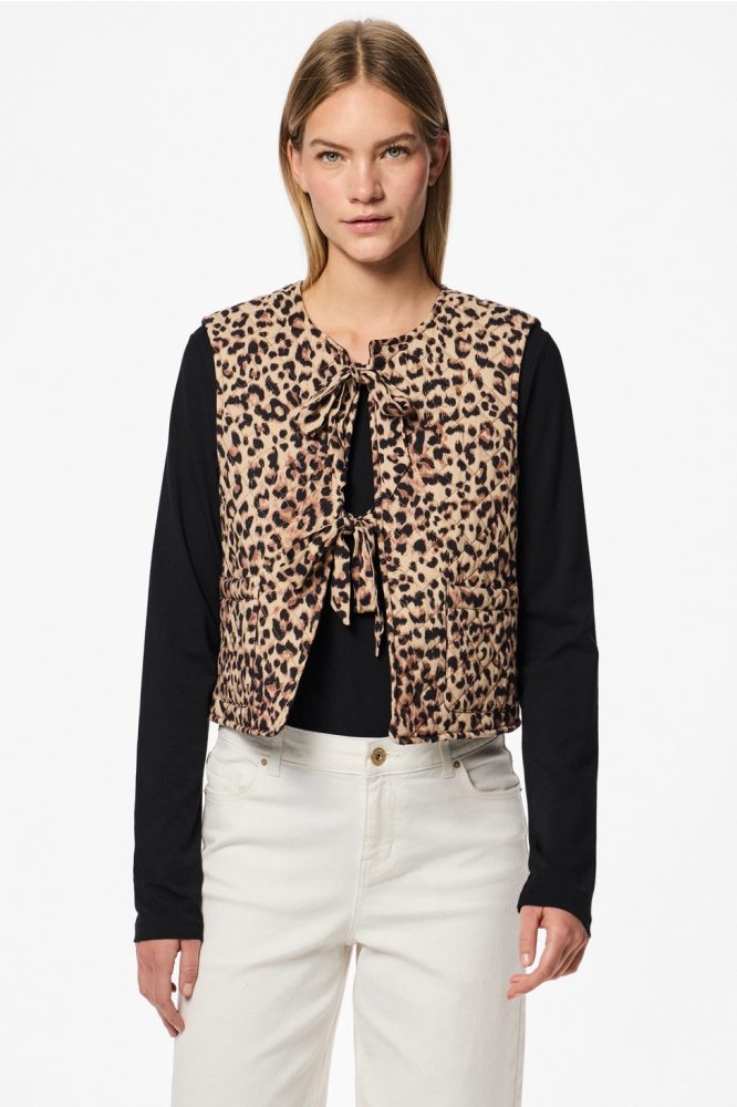 PCSARIA SHORT VEST 17156069 TANNIN/LEOPARD