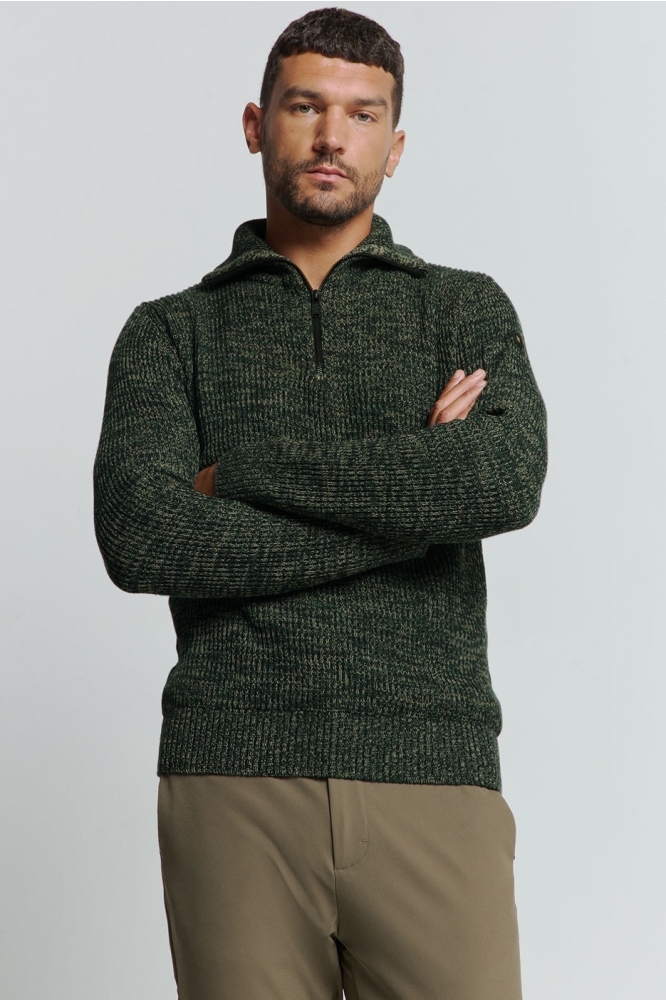 HALF ZIP SWEATER WITH HIGH COLLAR 25230926 052 DARK GREEN