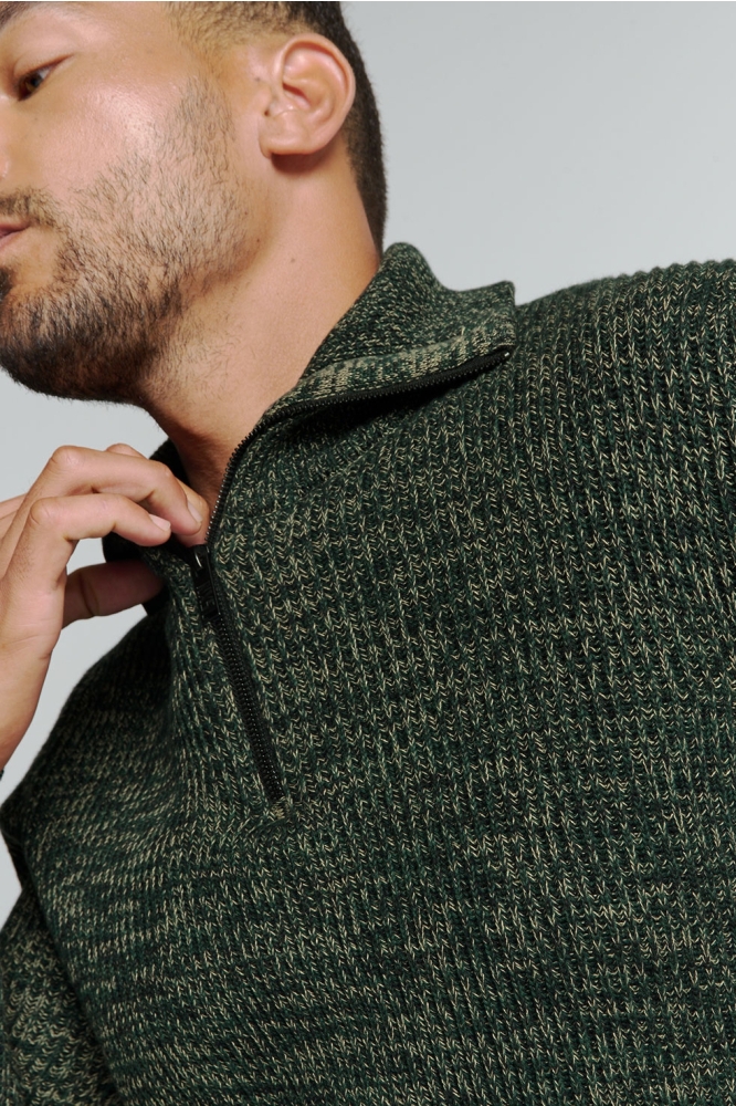 HALF ZIP SWEATER WITH HIGH COLLAR 25230926 052 DARK GREEN