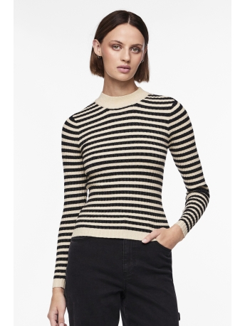 Pieces Trui PCCRISTA LS LUREX O-NECK KNIT MM 17151031 BIRCH/BLACK STRIPES