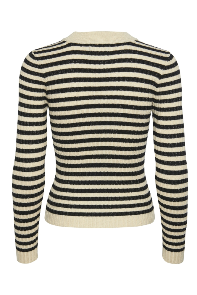 PCCRISTA LS LUREX O-NECK KNIT MM 17151031 BIRCH/BLACK STRIPES