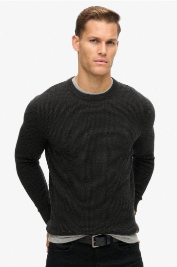 Superdry Trui TEXTURED CREW KNIT JUMPER M6110657A RAVEN BLACK HEATHER