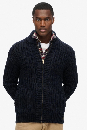 Superdry Vest CHUNKY KNIT ZIP THROUGH M6110592A NAVY BLACK TWIST